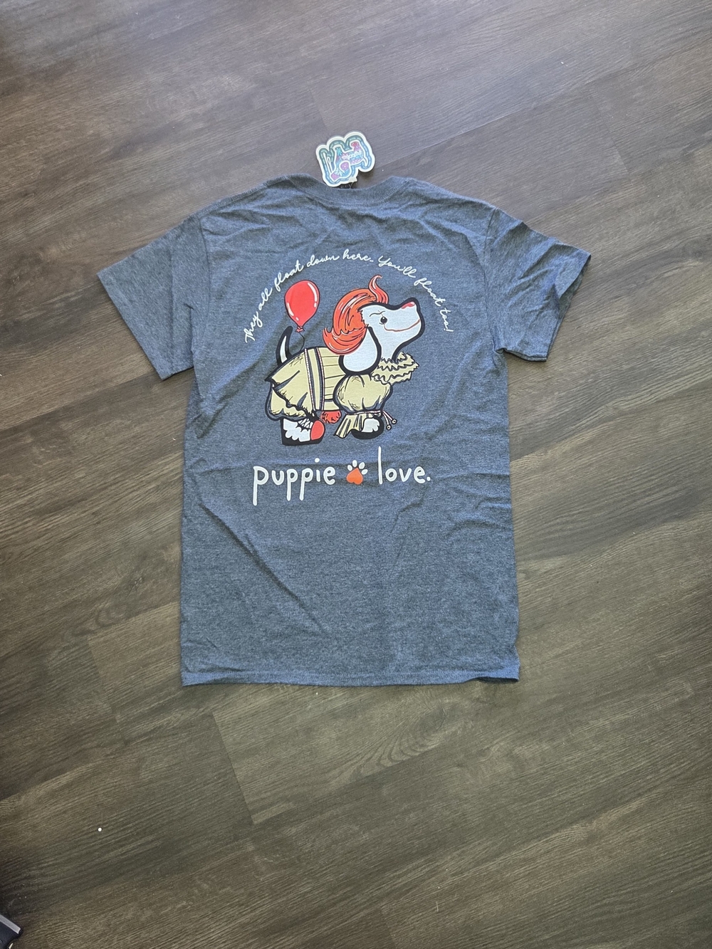 Puppie Love Gray Graphic Dog Tee with Red Accent